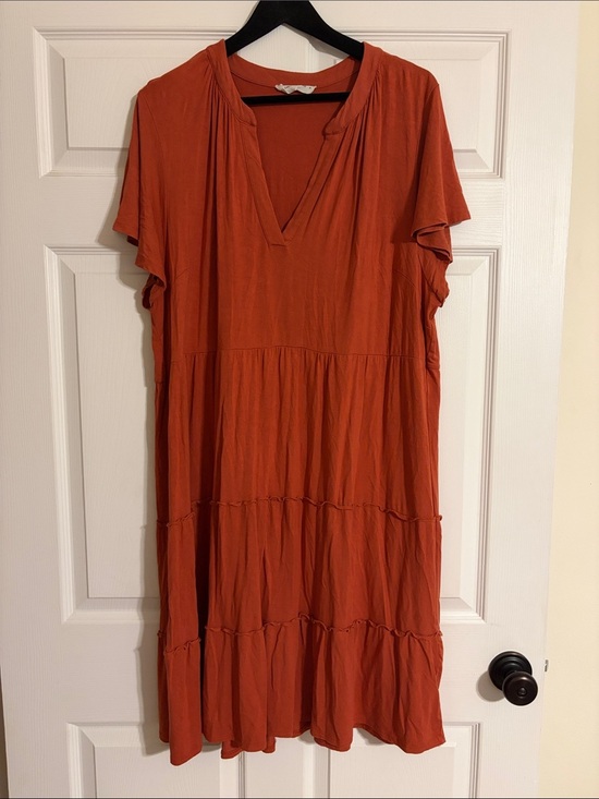 Lucky Brand Dresses & Skirts - Lucky Brand Tiered Knit Mini Dress Split Neck Orange Terracotta Size 3X